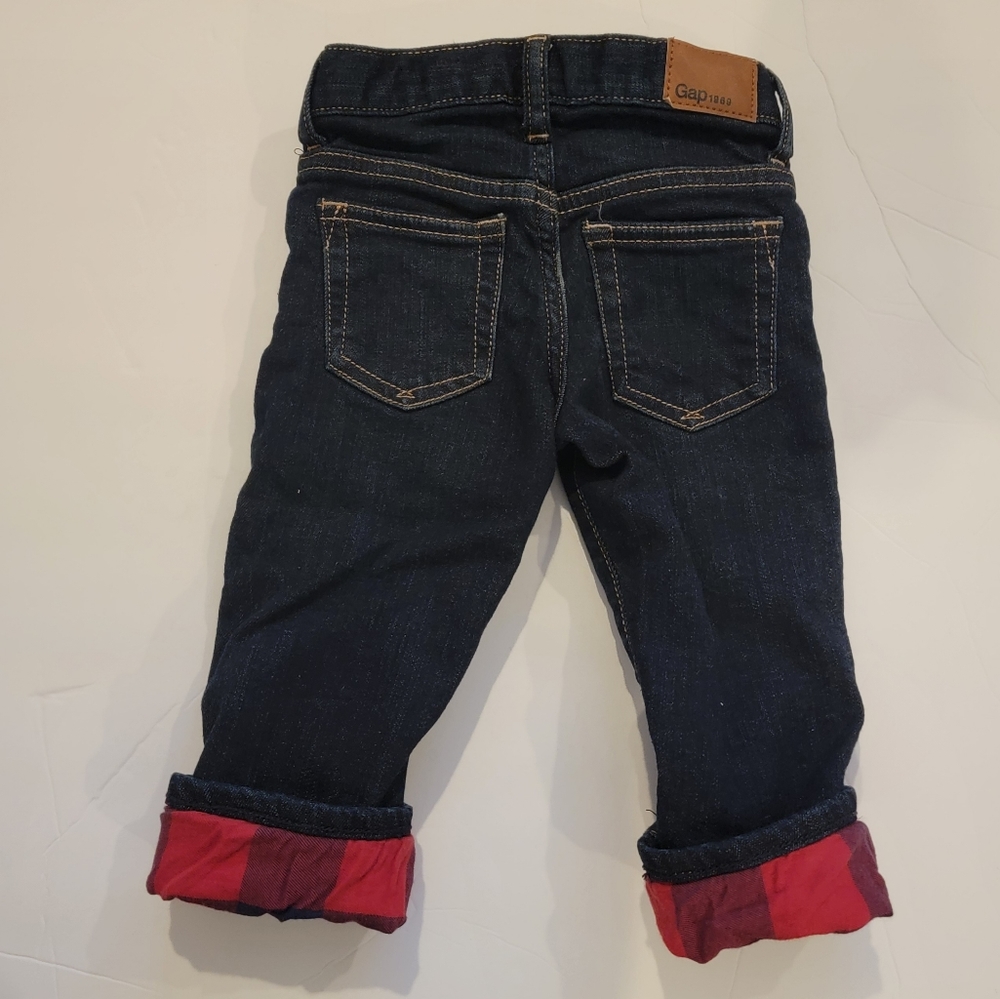 Gap Jeans Buffalo Plaid Flannel Lined Toddler Size 18- 24 months blue jeans pant